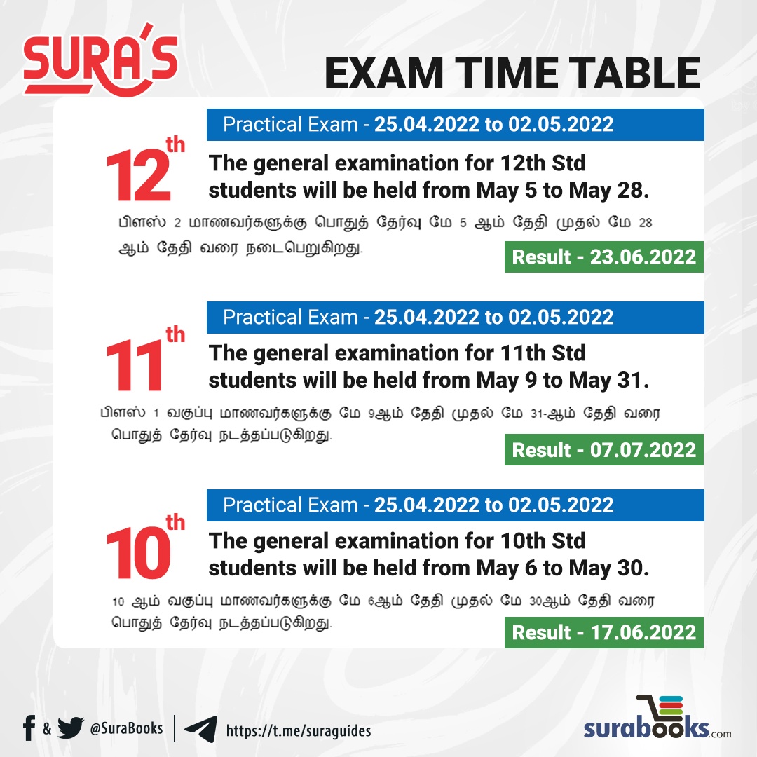 11th Std Original Public Exam Timetable 2022 tnkalvi.in